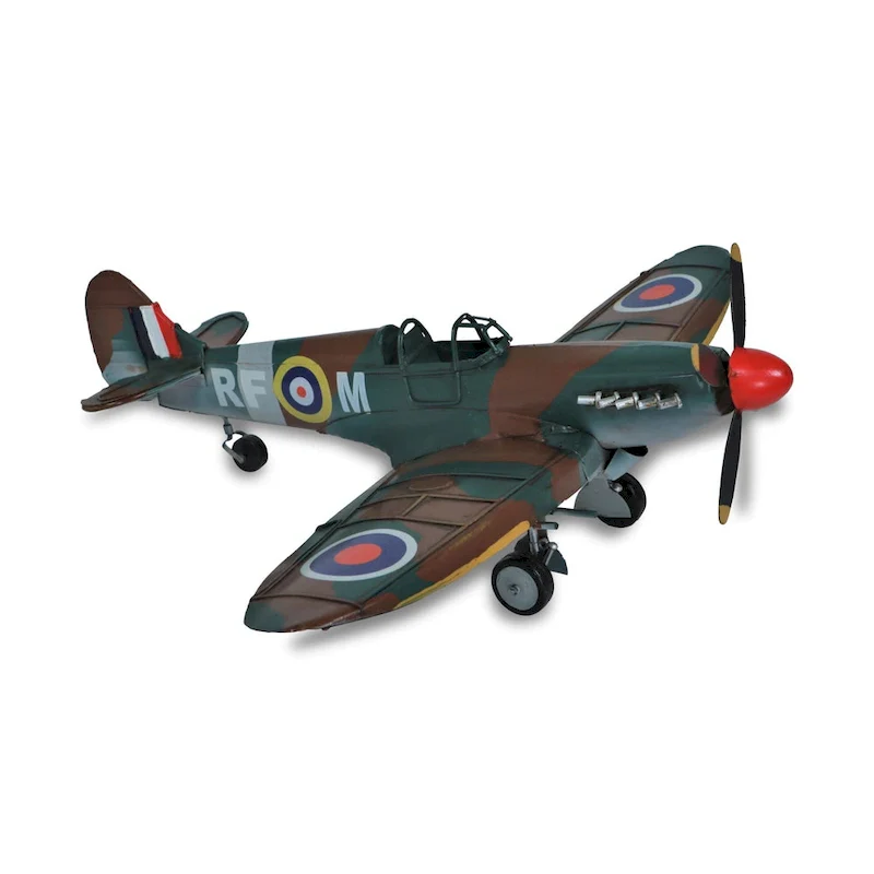 HomeRoots 6  Green Metal Hand Painted 1940 Green and Brown Spit Fire Model Airplane - 17.75' X '6' X '16.5
