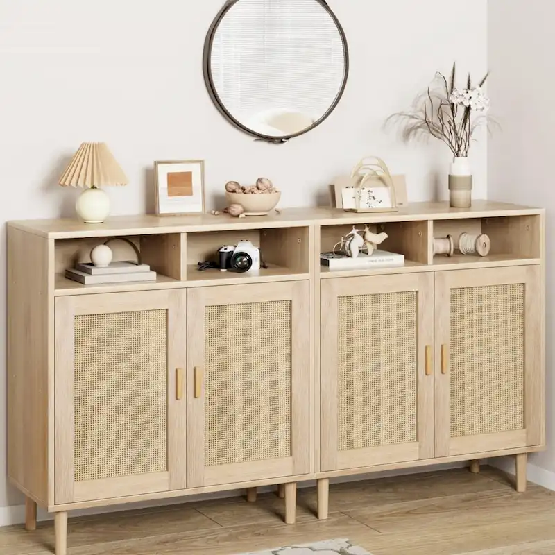 Modern Rattan Buffet Cabinet - 62.9D x 15.7W x 36.2H