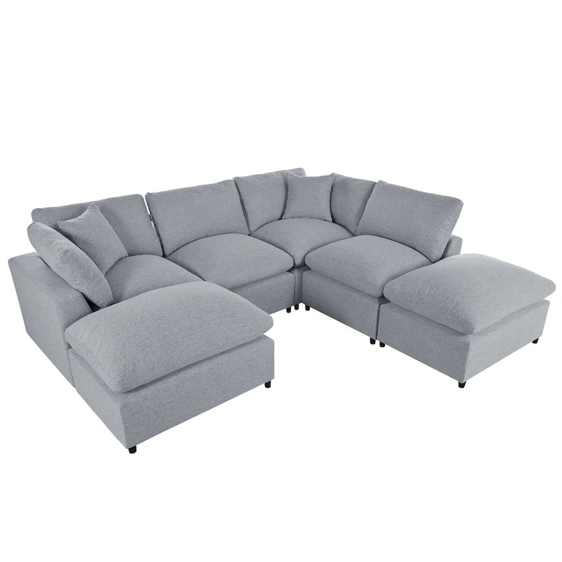 Merax Modern Large U-Shape Sectional Sofa, 2 Large Chaise with Removable Ottomans