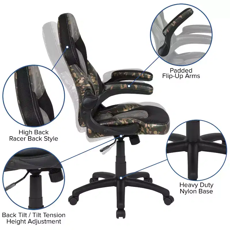 Flash Furniture Gaming Desk and Racing Chair Set with Cup Holder, Headphone Hook & 2 Wire Management Holes