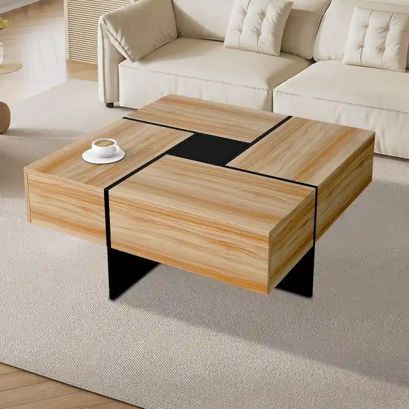 Unique Stylish Wooden Coffee Table with Sliding Extended Table Top