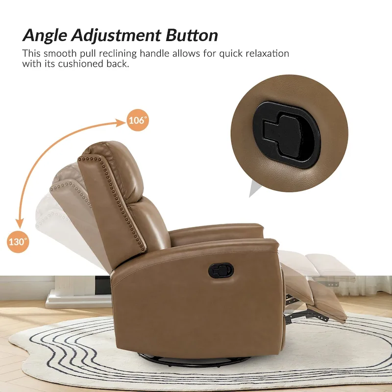 Fiacro 30.31Wide Modern Genuine Leather Wingback Swivel Rocker Recliner with Nailhead Trims