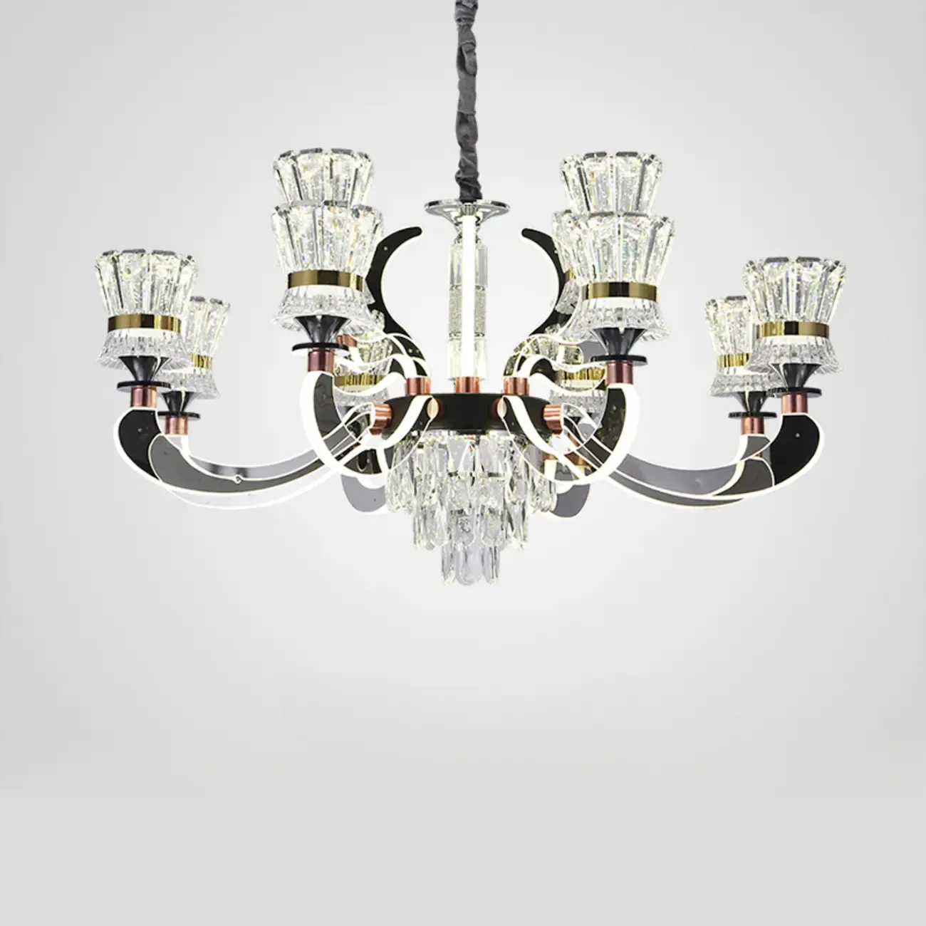 Luxury Chrome Tier Crystal Chandelier Modern Dimmable LED