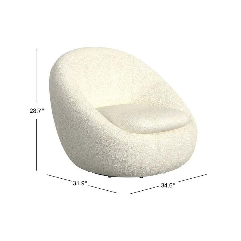 HomePop Round Barrel Shape Swivel Chair-White Sherpa