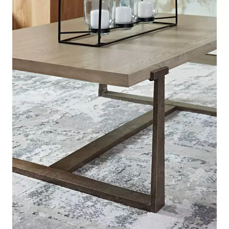 Dalenville Coffee Table Metallic Black/Gray/Brown/Beige - Signature Design by Ashley: Trestle Base, Antiqued Finish