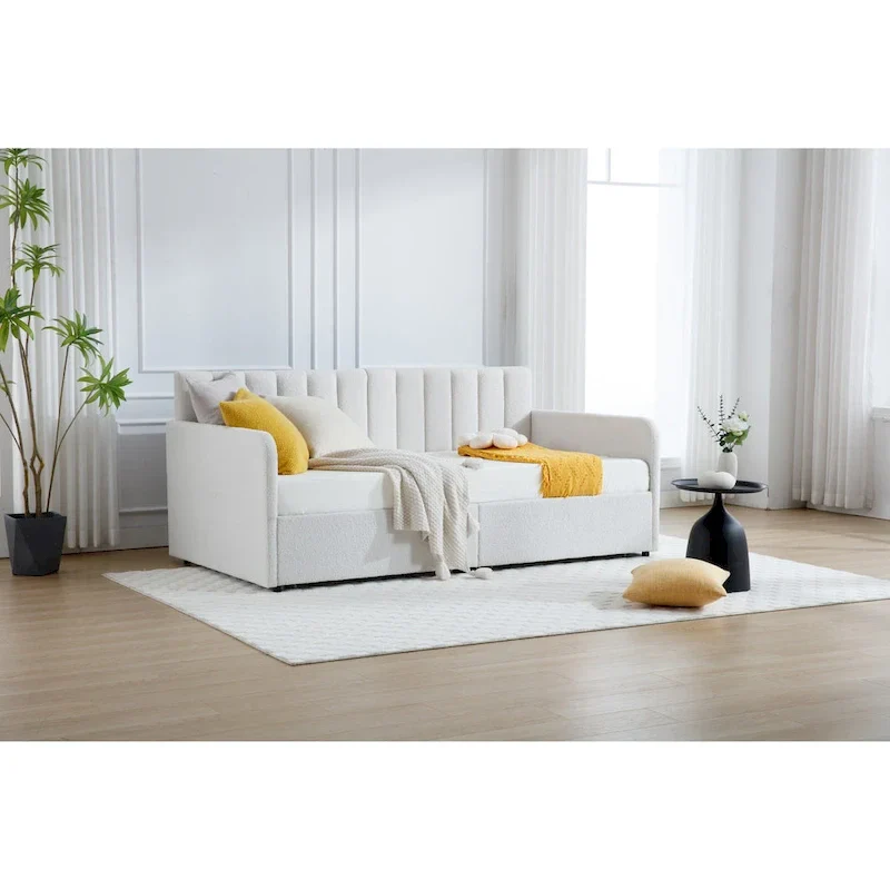 Epiphyllum Modern Velvet Twin Daybed with 2 Drawers and Ribbed Tufted Backrest by Christopher Knight Home
