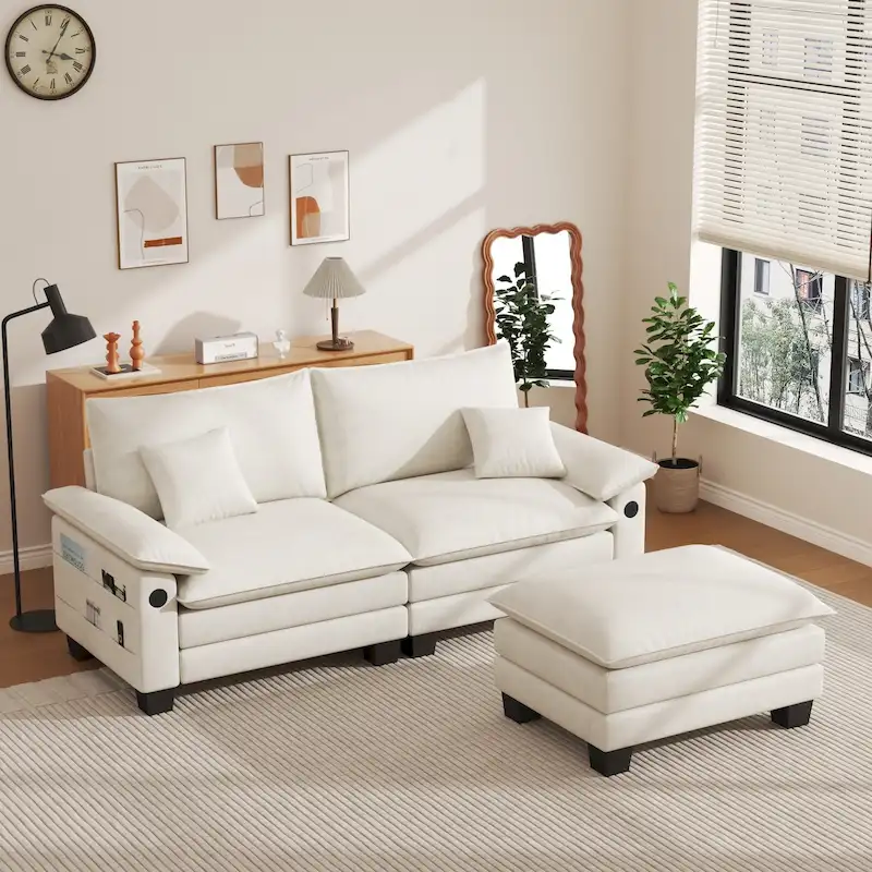 Modular Sectional Sofa, Comfy Cloud Couch Sectional Sofa with Ottoman, Deep Seat Sofa Sleeper for Living Room