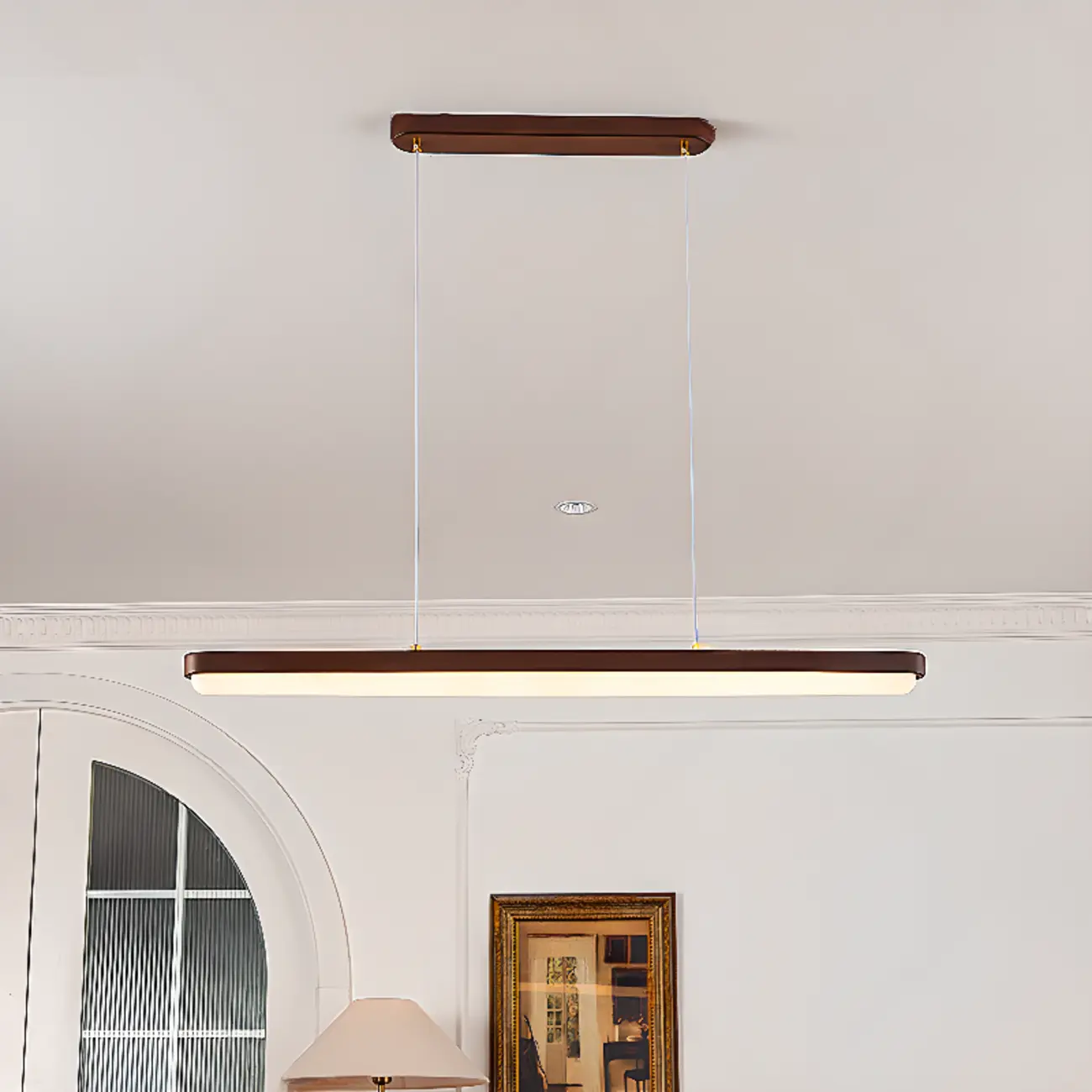 Modern Brown Linear Island Pendant Light with Thread Mount