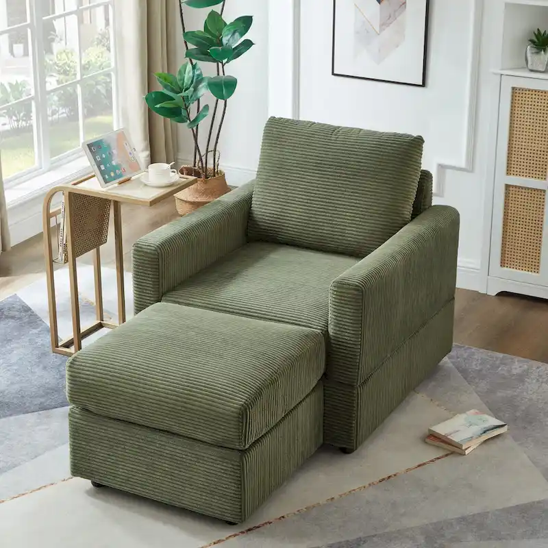 GDFStudio Classic Corduroy Club Chair with Ottoman