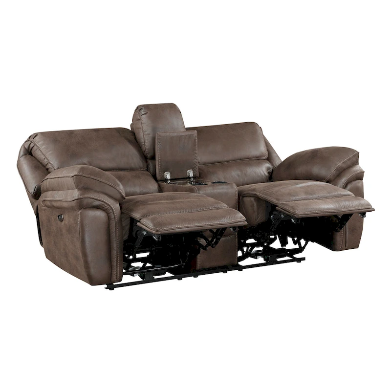 Tony 80 Inch Power Double Recliner Loveseat, Console Cupholders, USB, Brown