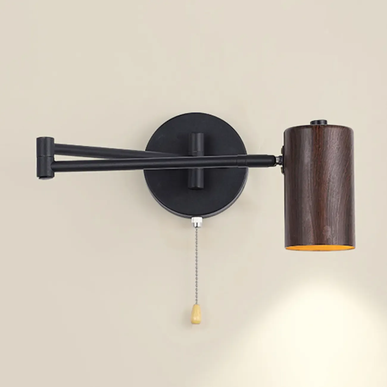 White and Black Metal Swing Arm Wall Light with Cylindrical Shade