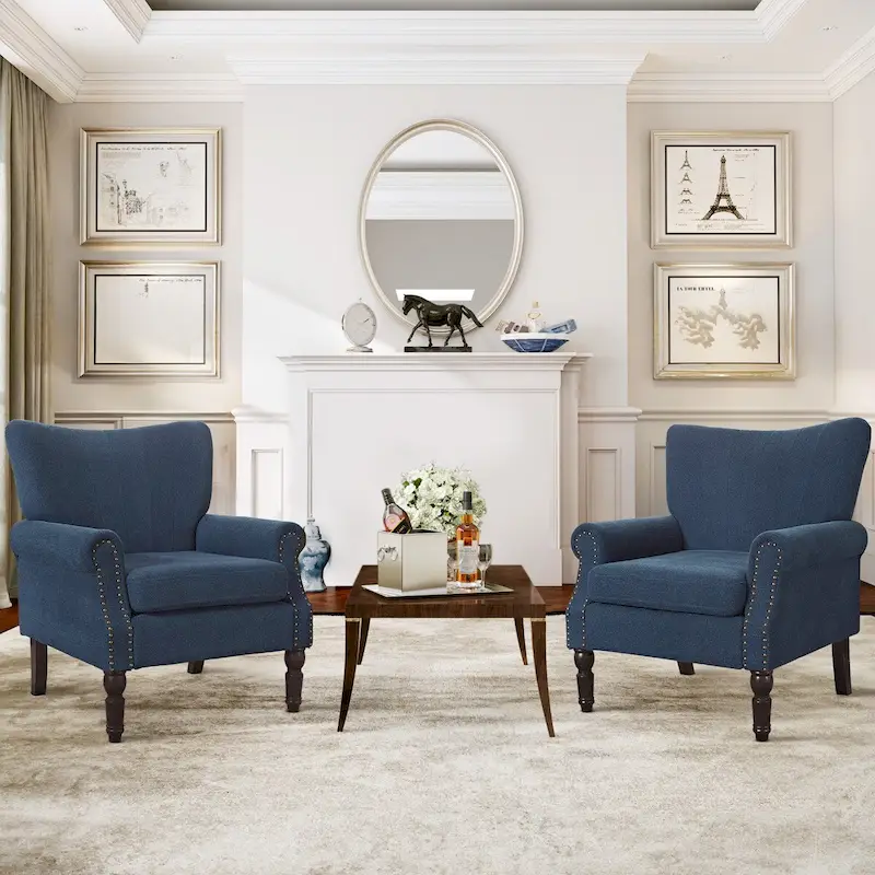 COZYMAN Modern Armchair Solid Wood Upholstered Fabric/Faux Leather Set of 2 Accent Chairs for Living Room