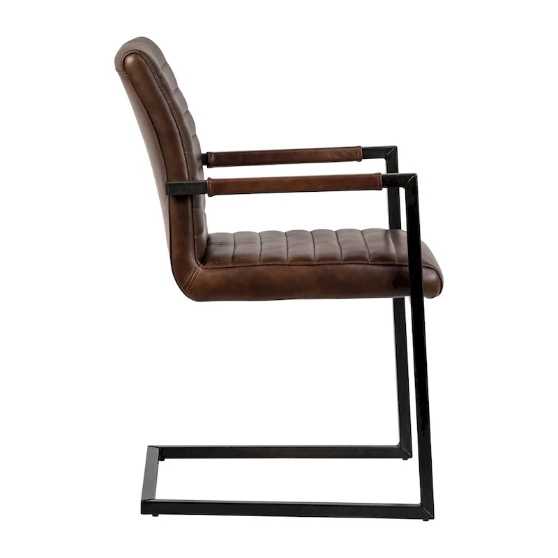 Genuine Full Grain Leather and Steel Modern Dining Arm Chair