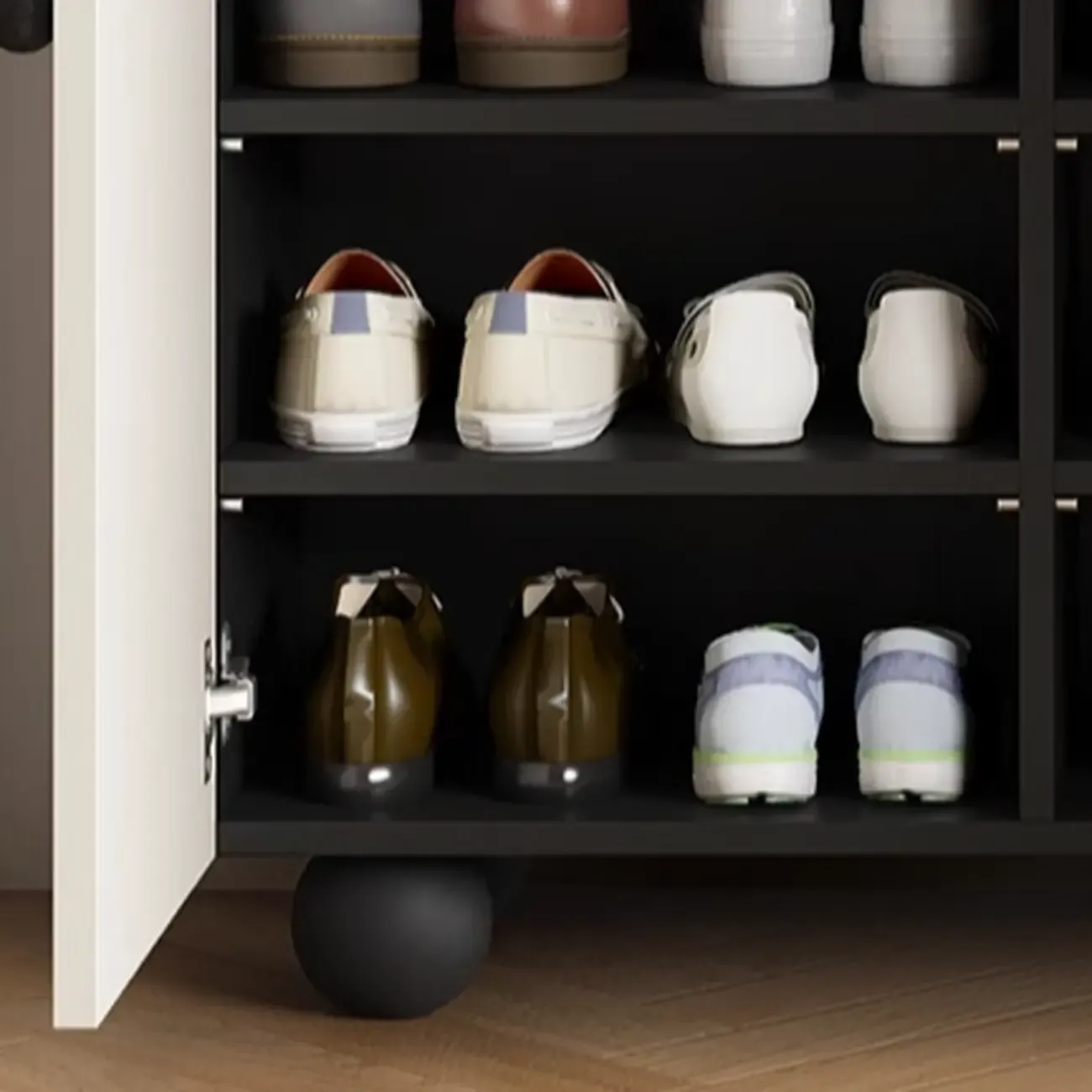 Black Metal Shoe Cabinet with Adjustable Shelves