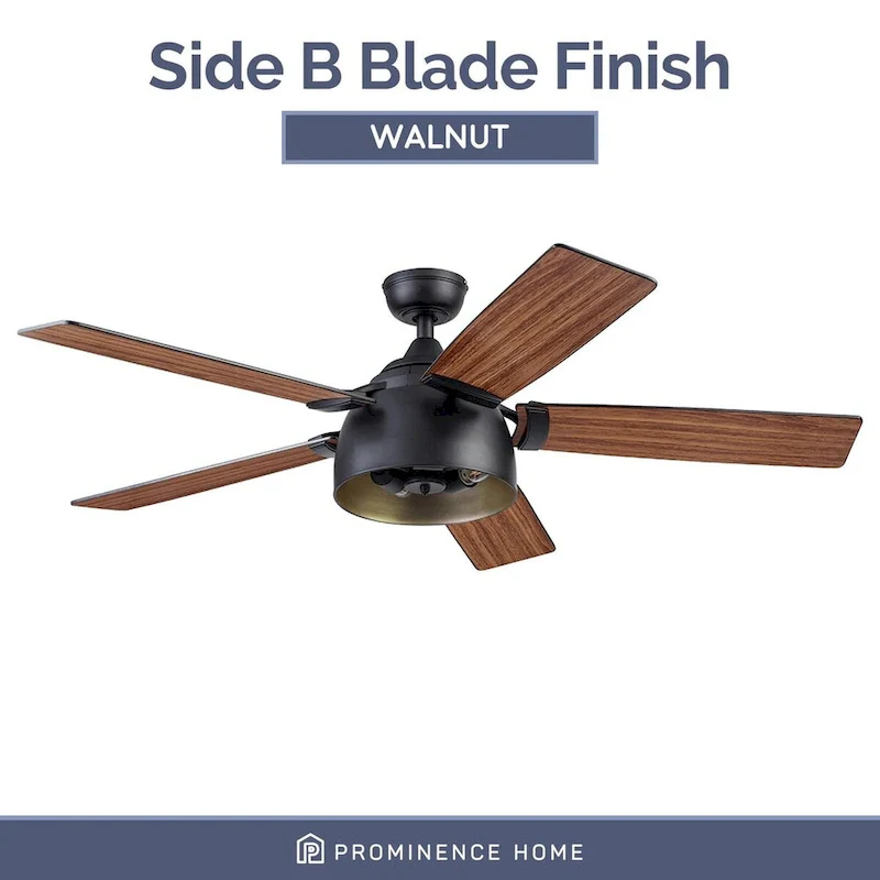 52  Prominence Home Octavia Matte Black Industrial Style LED Ceiling Fan with Light, Remote Control