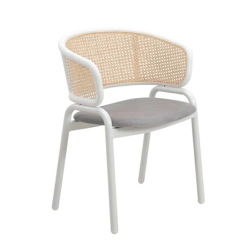 Ervilla Modern Stylish Side Chair with Rattan Back and White Steel Legs for Dining Room & Kitchen
