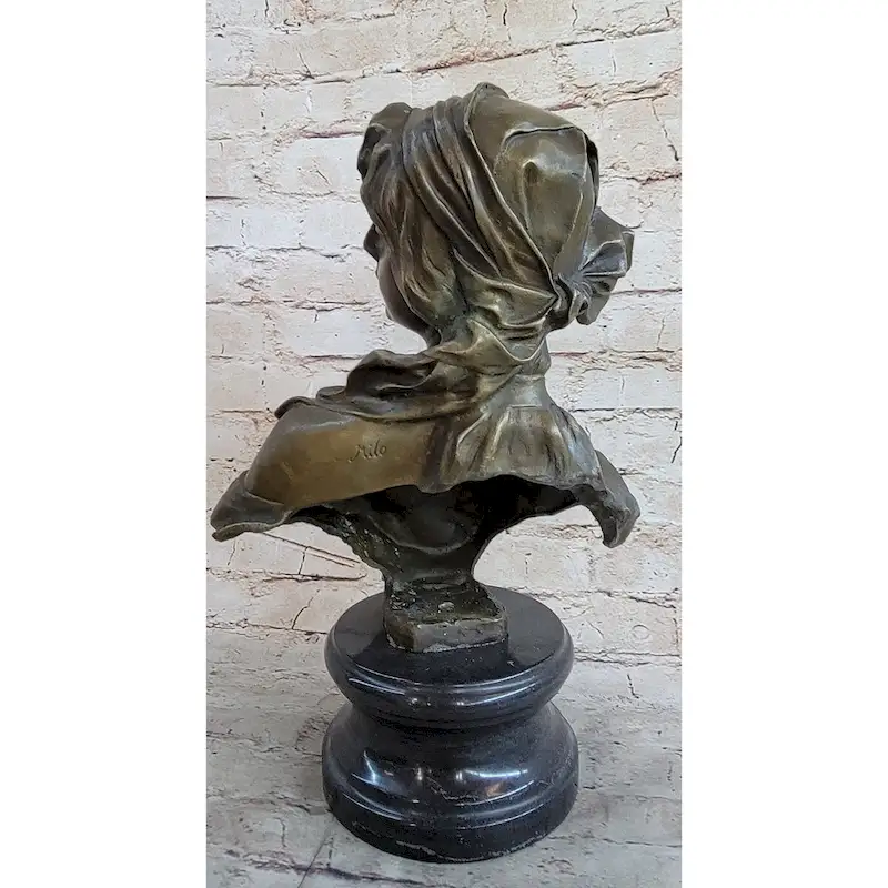 Milo MaidenS Gaze  Elegant Bronze Female Bust Sculpture On Marble Base