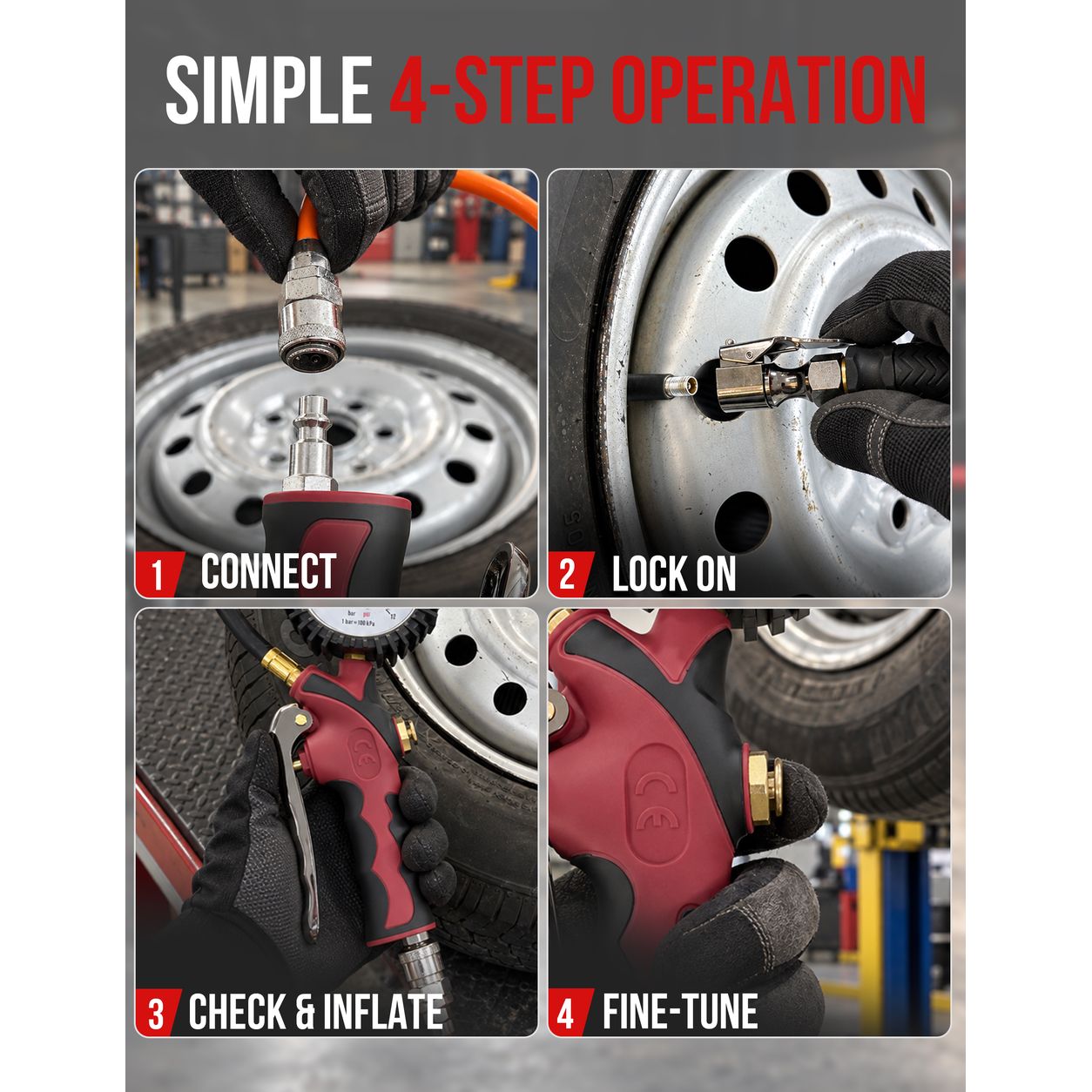 SEAPENG TB-806 Mechanical Tire Inflator Gauge, 5-230 PSI for cars, trucks, RVs and garages