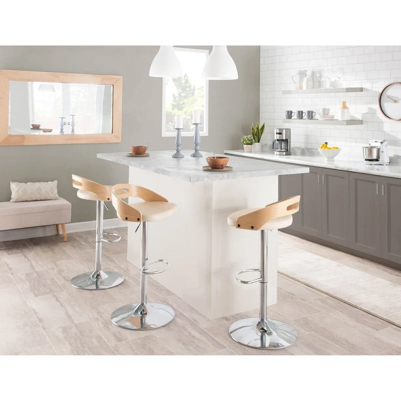 Adjustable Bar Stool with Oval Footrest (Set of 3)