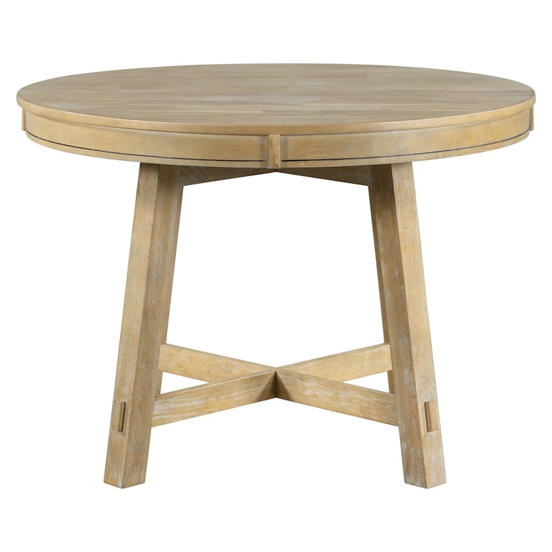 Round Extendable Wood Kitchen Dining Table with 16 Leaf