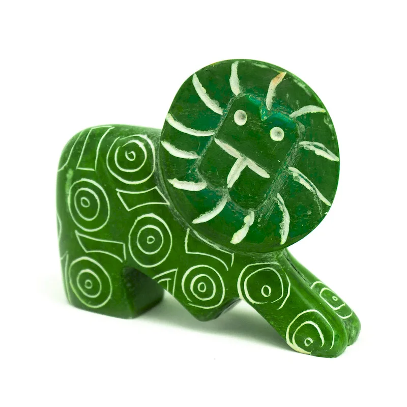 Small Soapstone Lion Figurine - Set of 3 Green
