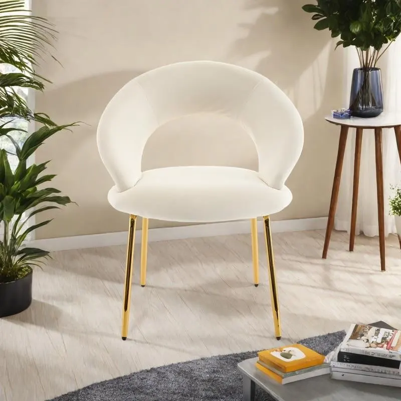 Velvet Dining Accent Chairs with Curved Backrest and Gold Metal Legs - 250lb Capacity