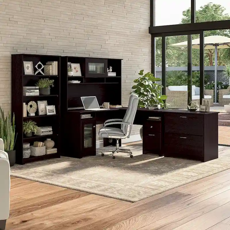 Cabot 60W L-Desk with Hutch, Cabinet and Bookcase by Bush Furniture