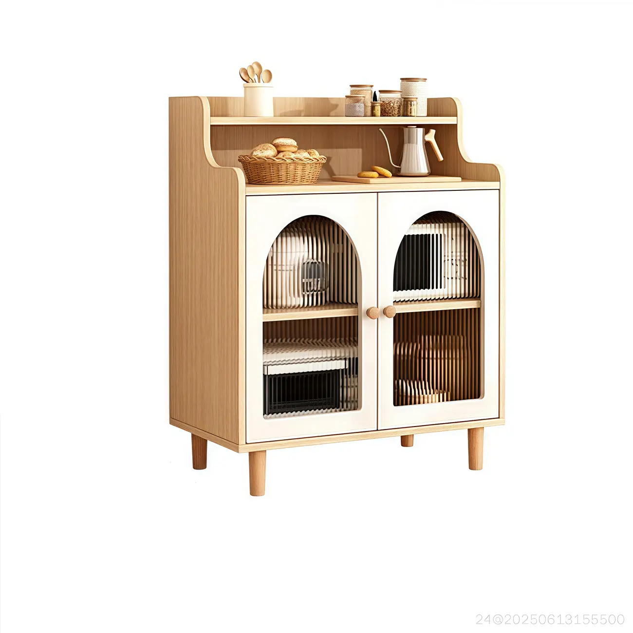 Kitchen Natural Wood Open Shelving 3-Drawer Sideboard