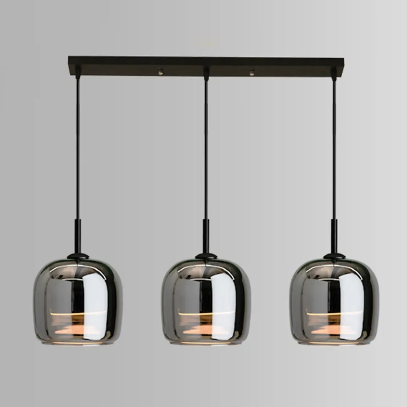 Modern 3 Light Black Glass Jar Pendant Light