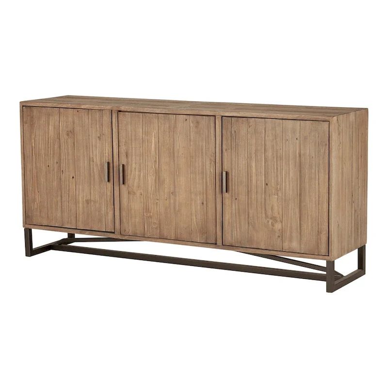 Reclaimed Pine Sideboard - Natural Wood - Metal Base - 68