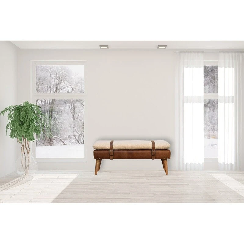 Boucle Buffalo Hide Leather Bench