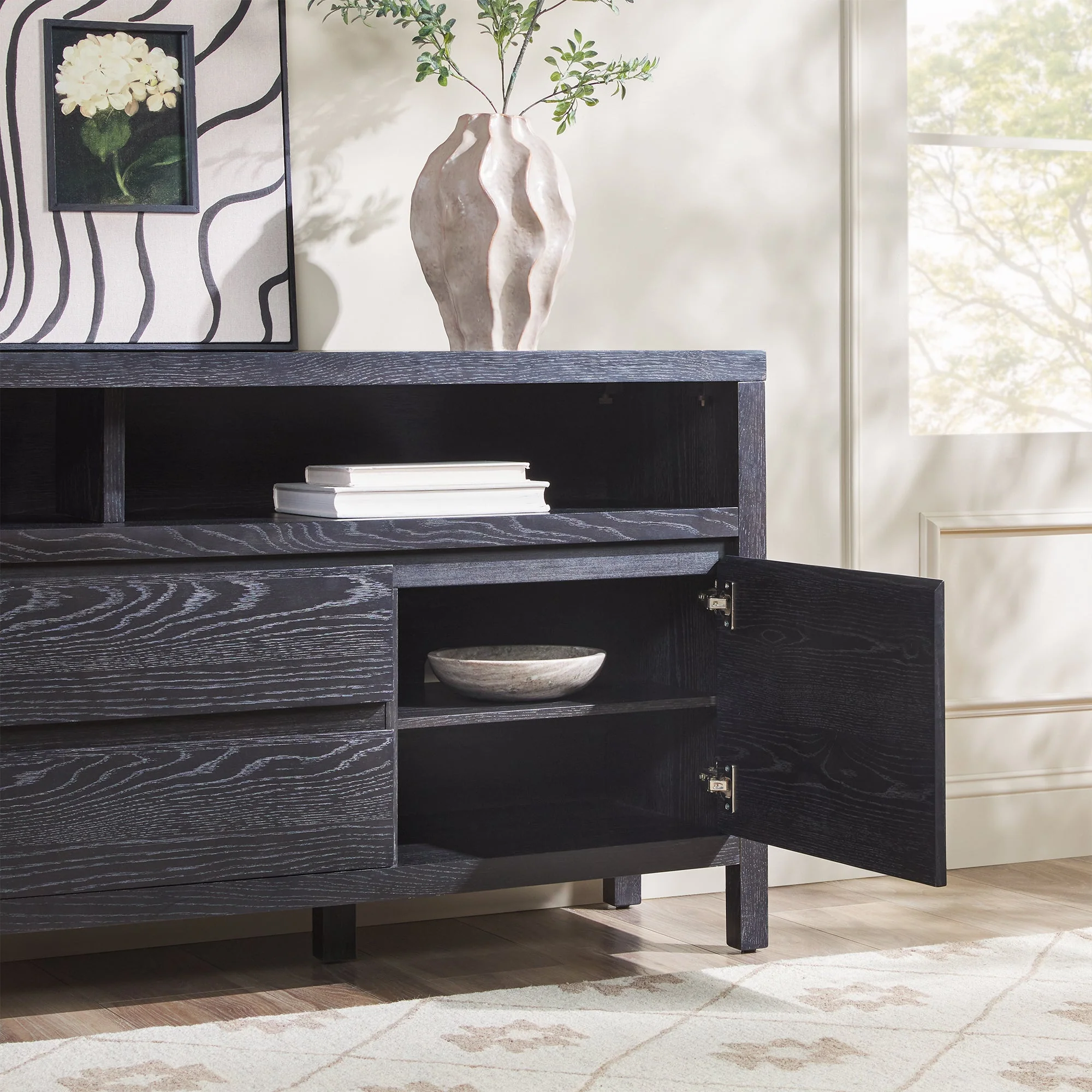 Nash 65 Modern Farmhouse Rustic Oak Wood Sideboard / TV Stand