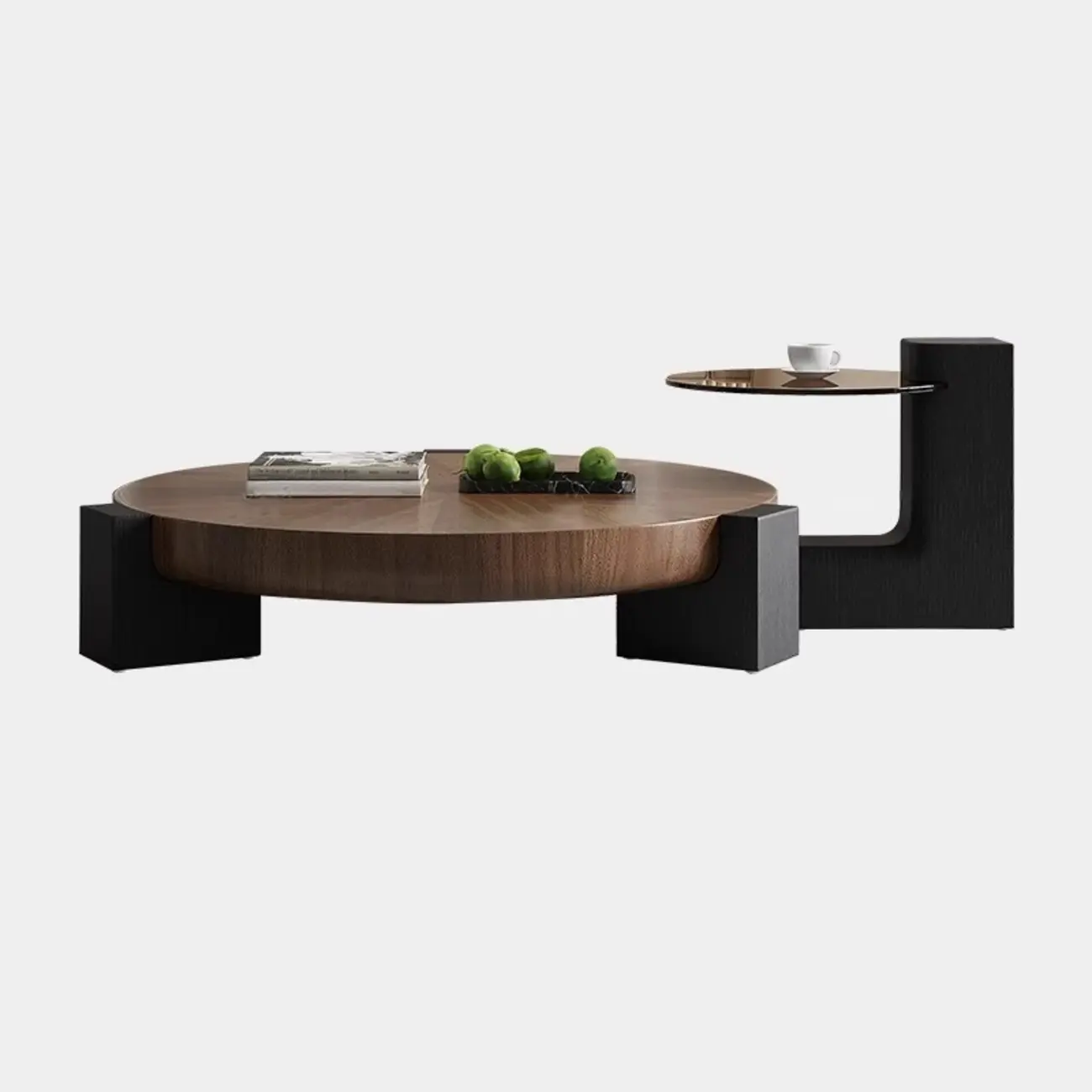Modern Round Wooden Glass Top Coffee Table