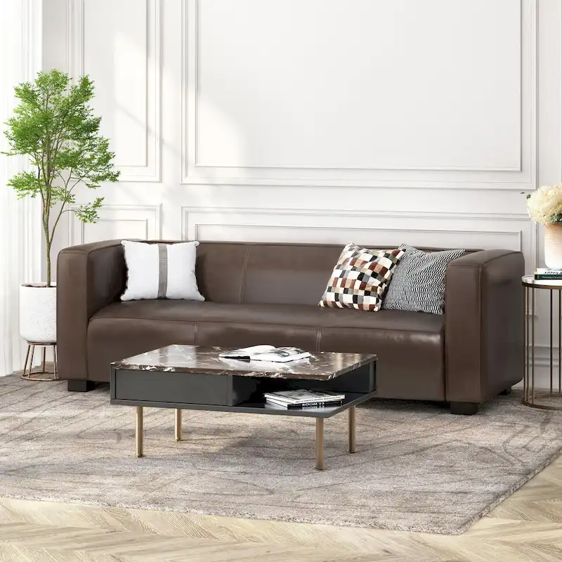 Goyette Faux Leather 3 Seater Sofa by Christopher Knight Home