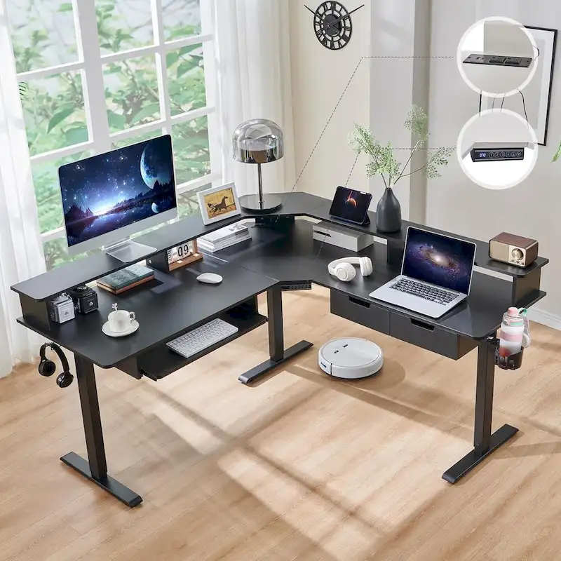 60 L Shaped Electric Comnputer Desk, Height Adjustable Gaming Desk