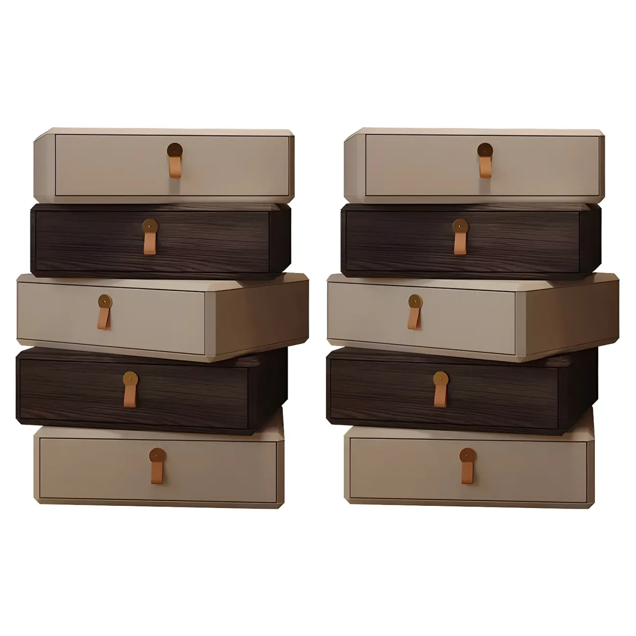 Stacked Beige Wood 3 Drawers Narrow Nightstand