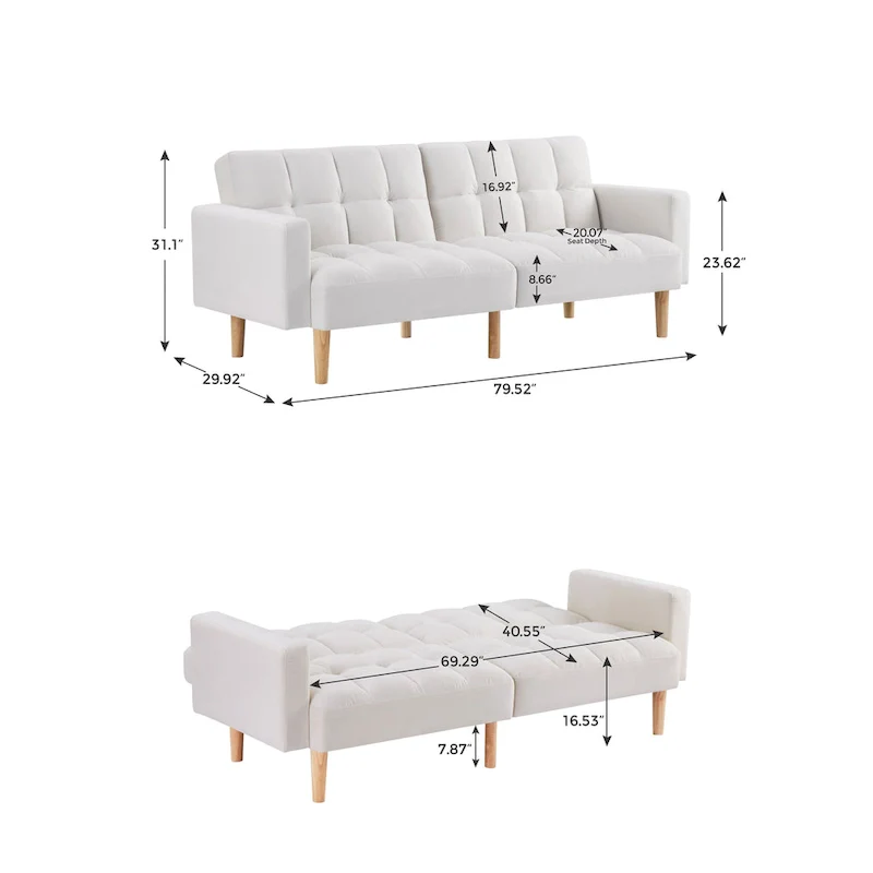 Velvet Convertible Sofa Bed - 3-Position Futon