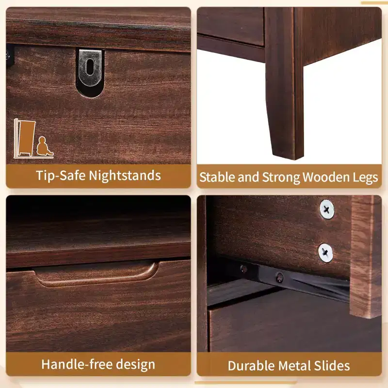 Karl Home 2-Drawer Brown MDF (Medium-Density Fiberboard) 29.53in. W Nightstands