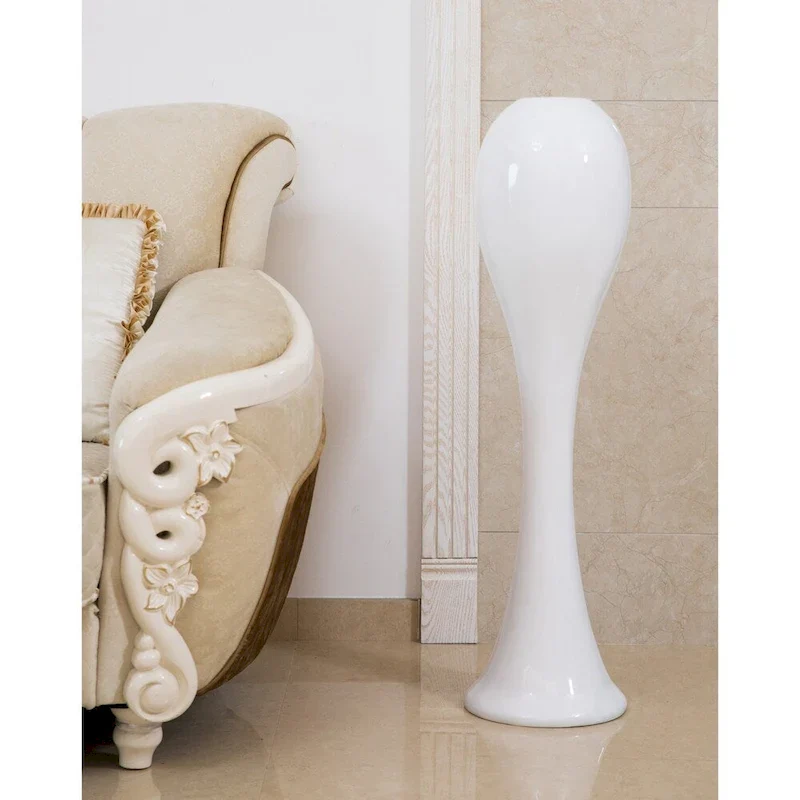 Tall White 39-inch Unique Fiberglass Modern Floor Vase