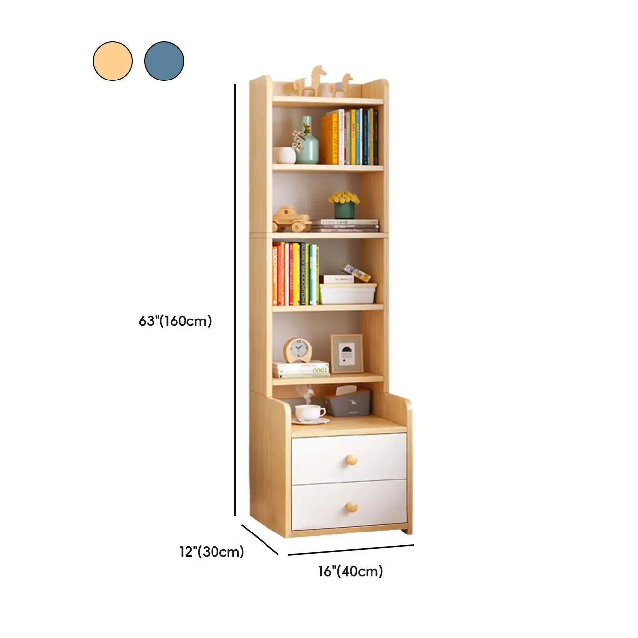 Modern Tall Wood Spacious Shelves 2-Drawer Nightstand