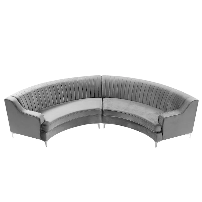 Tufted Velvet Sofa Curved Couch with Pillows
