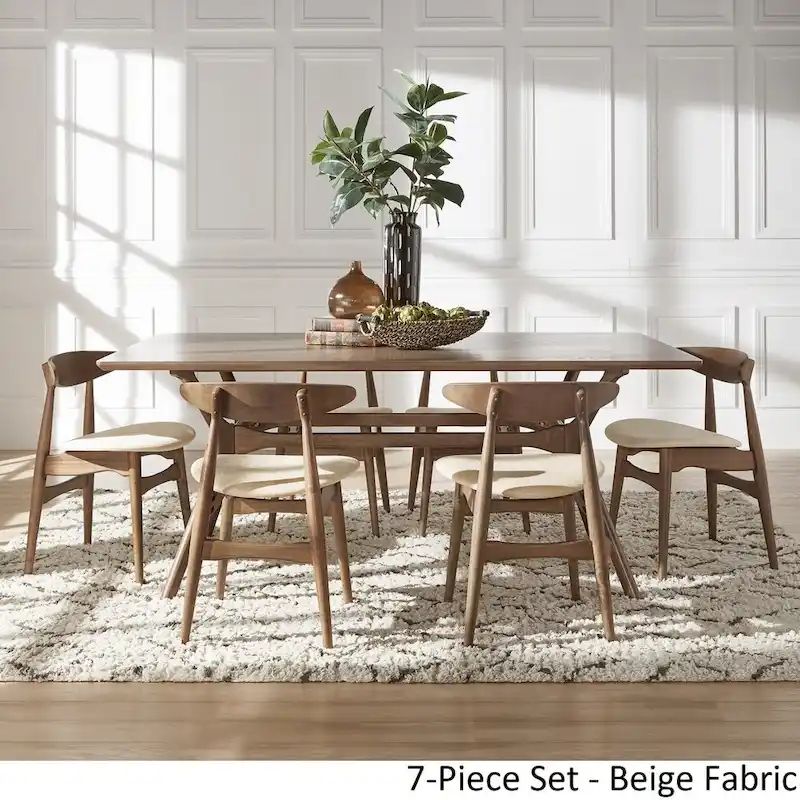 Nadine Dark Walnut Finish Rectangular Dining Set - Curved Back Chairs by iNSPIRE Q Modern
