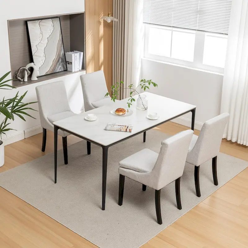 Modern Dining Chairs Set of 2, Upholstered Kitchen & Dining Room Chairs with Solid Wood Legs,Tufted Linen Fabric Chairs