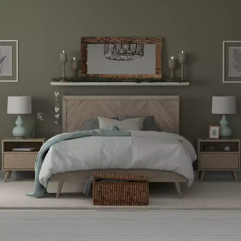 Wooden Platform Bed Frame with Chevron Headboard - eLuxury