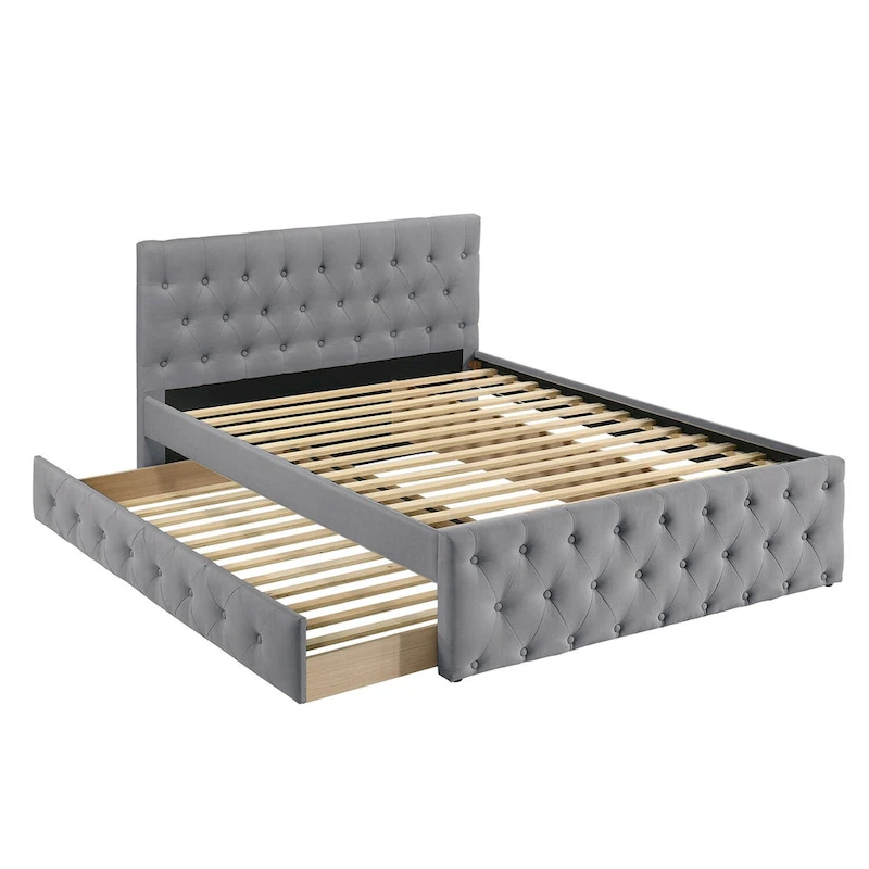 Fabric Fully Upholstered Full Bed with Trundle