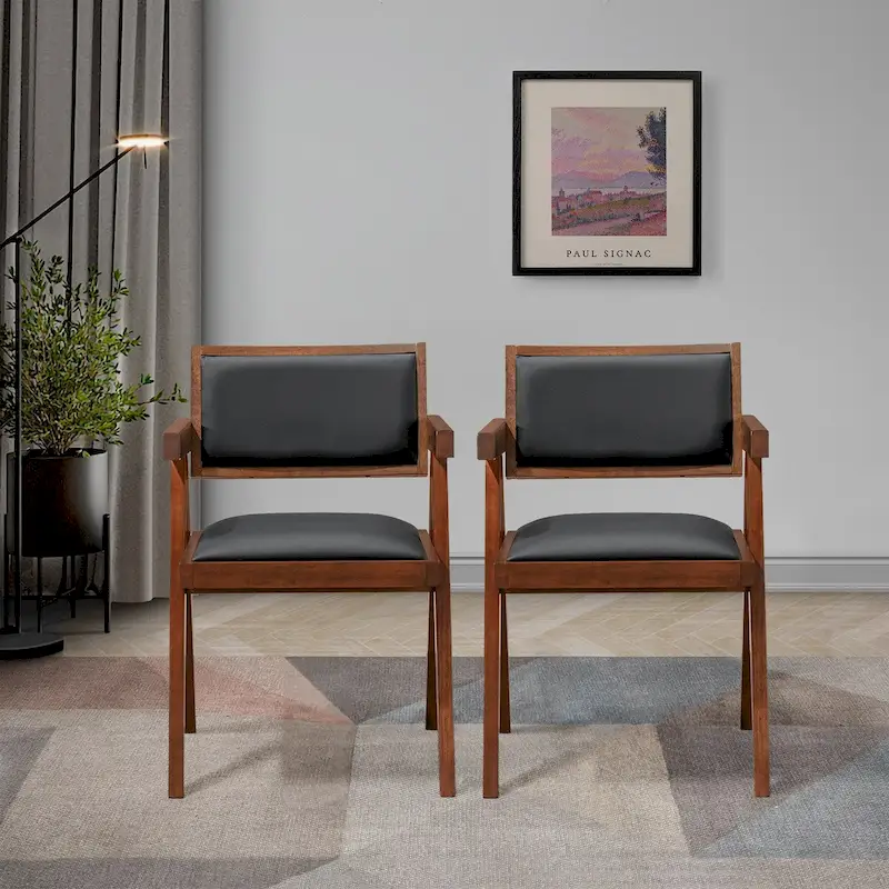 Sandy Contemporary Dining Chairs in Black Vegan Leather ( Set of 2)