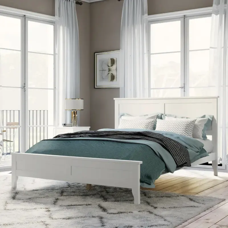 Modern White Solid Wood Full Platform Bed