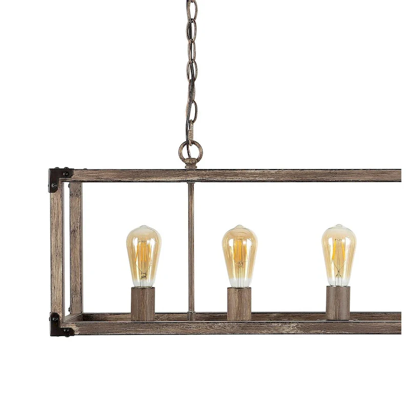 Zeniba 36  5-Light Linear Adjustable Iron Rustic Farmhouse LED Pendant, Brown by JONATHAN Y