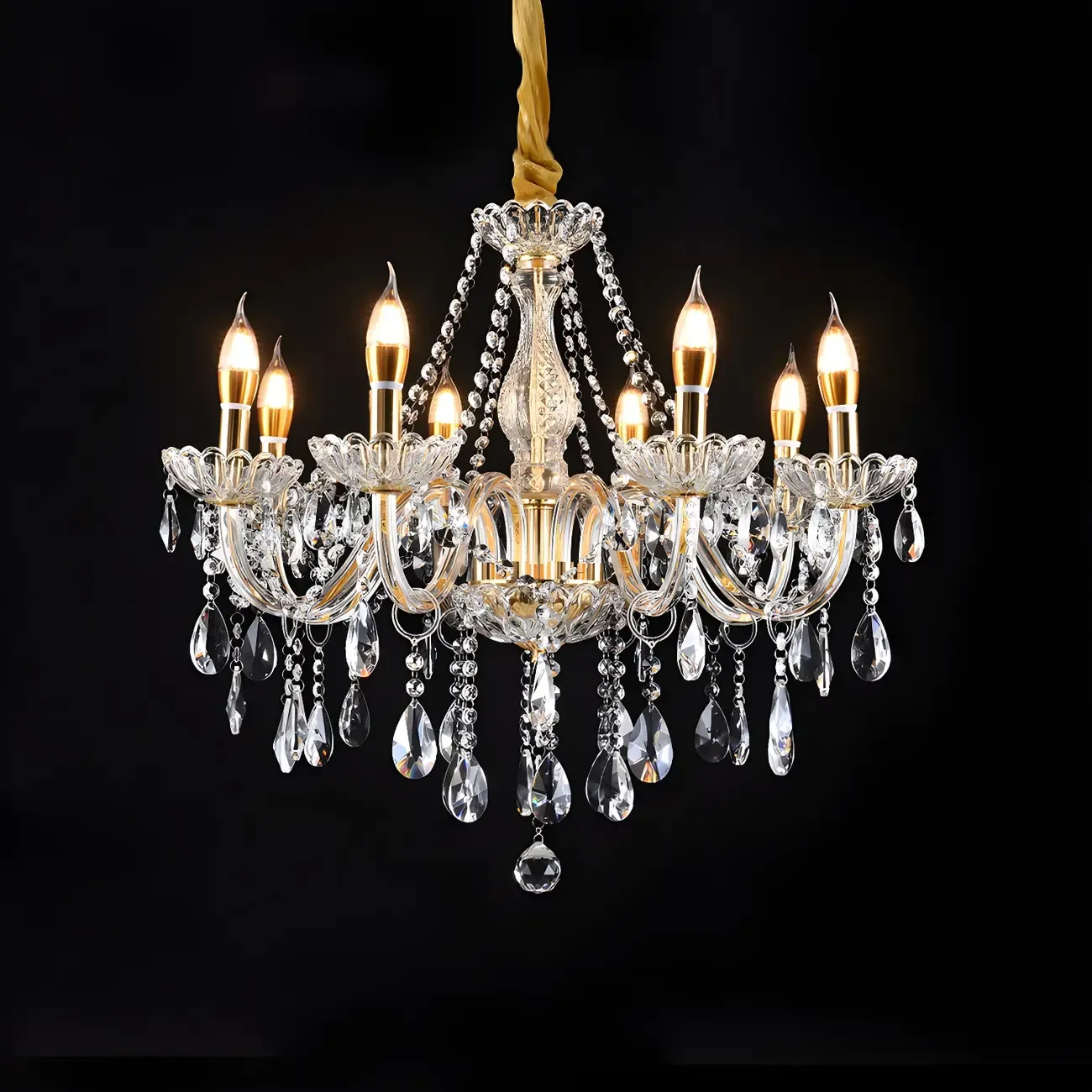 Mid-Century Crystal Candlestick Adjustable Chandelier