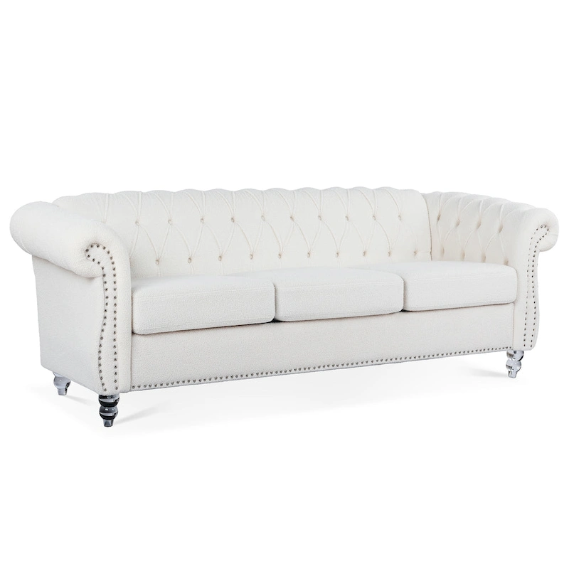 Upholstered Rolled Arm Chesterfield 3-Seater Sofa